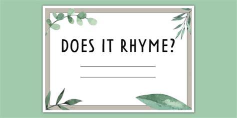 Muted Botanical Themed Does It Rhyme? Display Poster