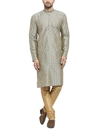 Buy SOJANYA (Since 1958 Men's Silk Blend Grey Checked Kurta & Gold ...