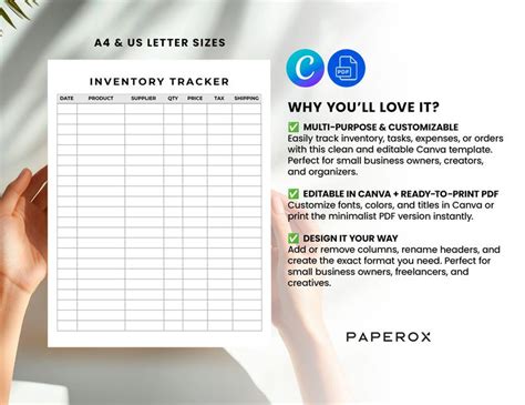 Buy Editable Inventory Log Template | Inventory Tracker Printable PDF ...