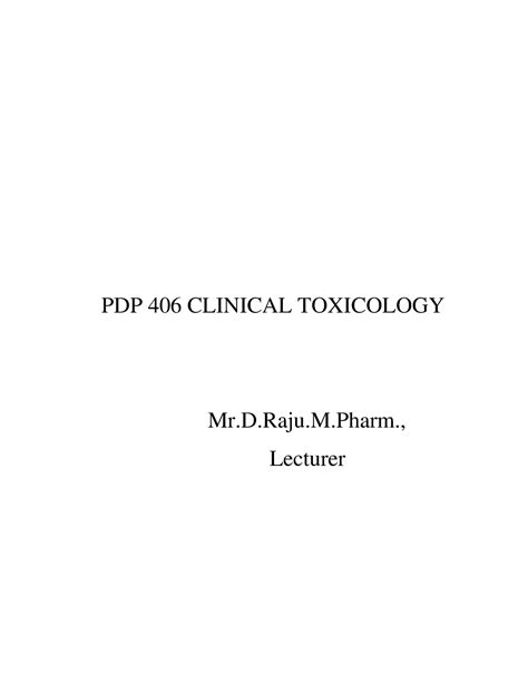 Supportive care - PDP 406 CLINICAL TOXICOLOGY Mr.D.Raju.M., Lecturer ...