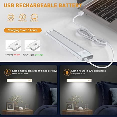 Hoteon Wireless Cabinet Light, 12 Inch Rechargeable Motion Sensor Clos ...