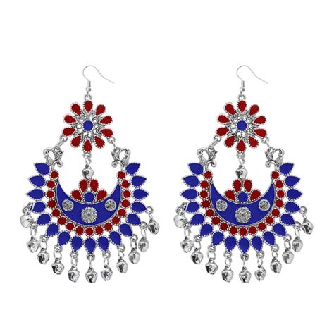 Buy JewelMaze Red & Blue Meenakari Silver Plated Afghani Dangler ...