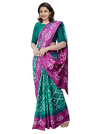 Buy Unnati Silks Women Pure Bandhani Cotton Saree with blouse piece ...