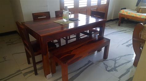 WINNTAGE Solid Sheesham Wood 6 Seater Dining Table with Chair | Dining ...
