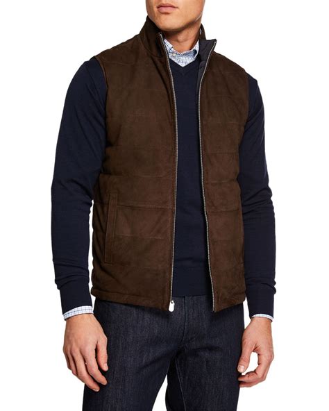 Peter Millar Men's Reversible Quilted Suede Vest In Brown | ModeSens ...