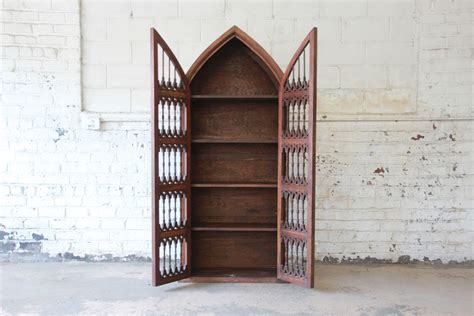 Vintage Spanish Gothic Cathedral Style Rustic Pine Bookcase or Cabinet ...