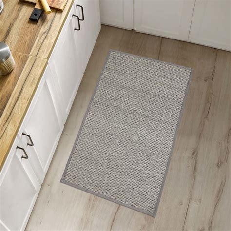 Solid Grey Textured Washable Kitchen Mat, 21x34