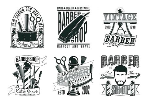 Ensemble de logos de salon de coiffure vintage monochrome | Vecteur ...