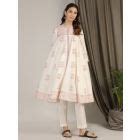 Off White Grey Printed Cotton Flared Kurta
