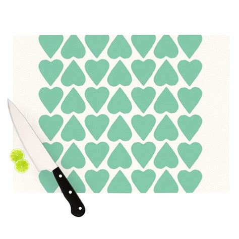 Kess InHouse Project M Mint Up and Down Hearts Cutting Board, 11.5 by ...