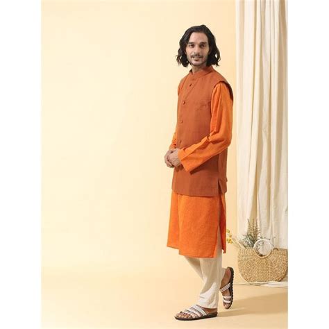 Men Nehru Jacket - Orange – Charkha Tales