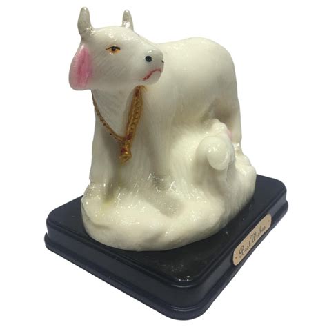 Pure White Marble Look Gou Mata or Cow and Calf Decorative Show piece ...