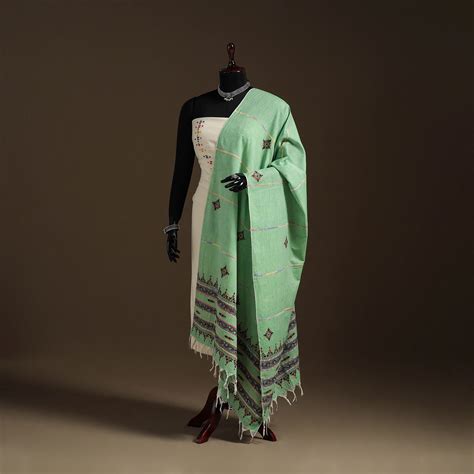 Green Hand Embroidery Khes Handwoven Cotton Kantha Dupatta – iTokri आई ...