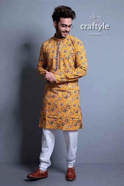 Honey Yellow Kalamkari Kurta - Ethnic Designer Mens Wear – Craftyle