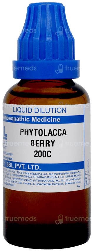 Sbl Phytolacca Berry 200 C Dilution 30 Ml - Uses, Side Effects, Dosage ...