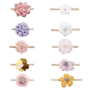 PALAY® 10Pcs Baby Hair Band Flower Headband for Baby Girl, Soft Elastic ...