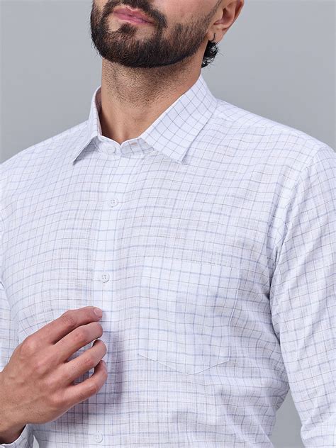 Men White and Blue Slub Checked Shirt - Putra