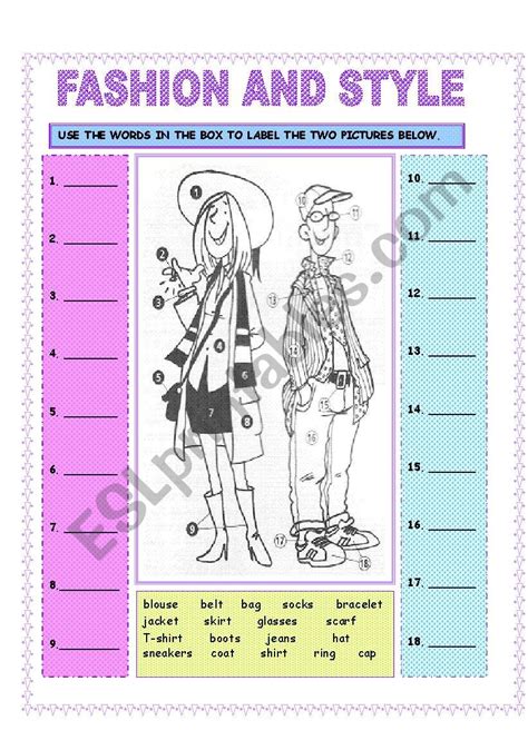 Fashion worksheets
