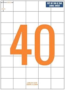 QTAG A4 Self Adhesive Precut White Paper Label / 40 Label(38mm X 35mm ...
