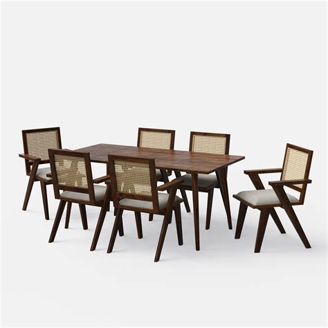 Craftsmill Helena-Flora Walnut Dining Table Set: Solid Sheesham, Sleek ...