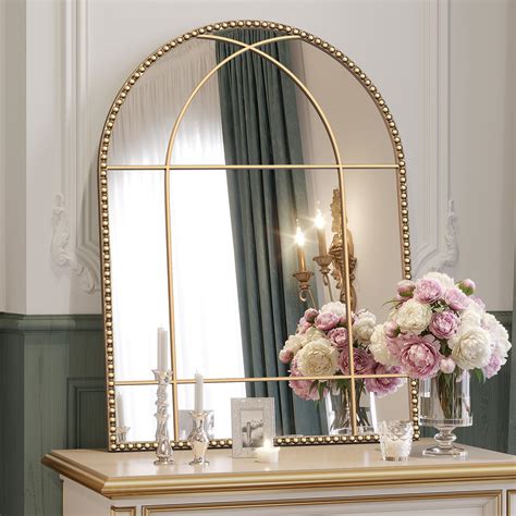 Wiserset Arched Gold Antique Mirror, 22" x 30" Window Mirror with ...
