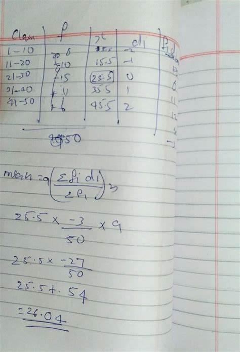 find mean by using step deviation methods class interval 1-10,11-20,21 ...