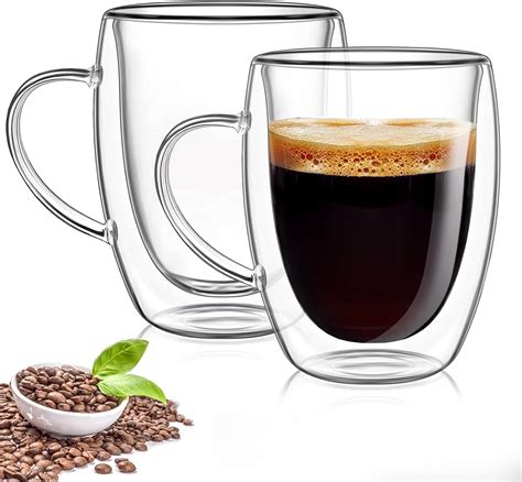 Buy Crecklo Glass Tea Mugs Set, Set of 2 Double Wall Borosilicate Glass ...