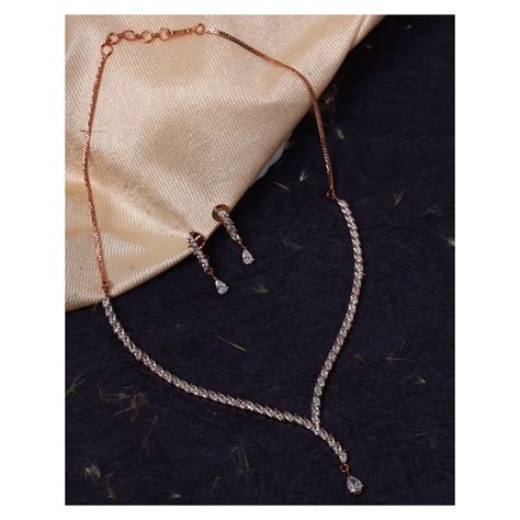 Buy Aatmana American Diamond Rose Gold Plated Jewellery Set Online
