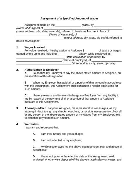 Wage Assignment Agreement - Blank Fillable Template | Fill Out, Print ...