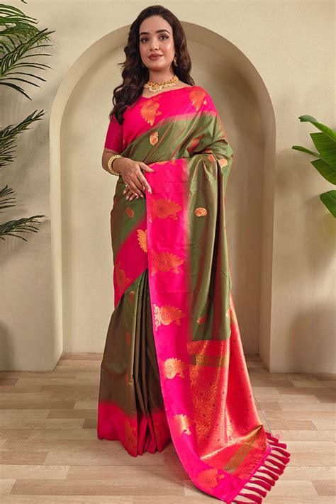 Nectarous Green Soft Banarasi Silk Saree With Imaginative Blouse Piece ...