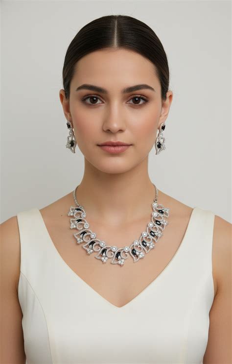 Silver Plated Eclipse Crystal Necklace Set – Trendy Solutions