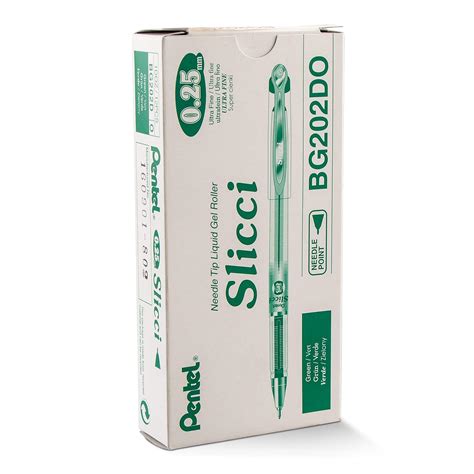 Pentel Arts Slicci 0.25 mm Extra Fine Gel Pen, Green Ink, Box of 12 ...