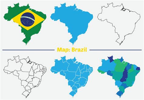 Brazil country map set. internal provinces borders marked, Simple map of Brazil drawing, Filled ...