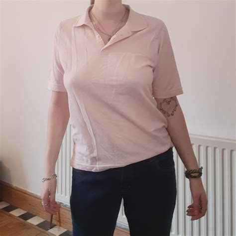super cute baby pink polo shirt 🍒🌷 comfy and... - Depop