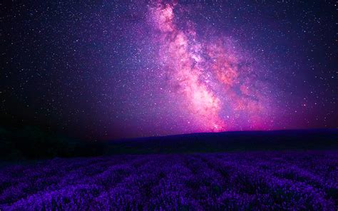 Artistic Lavender Sky: Pink Milky Way Over Starfield