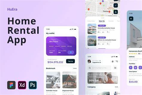 房屋出租App iOS UI界面设计模板下载 Huera – Home Rental App_源酷素材网