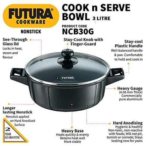 Futura Non-Stick Cook N Serve Bowl with Glass Lid, 3 Litres – Agromech