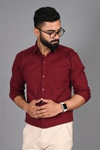 FUBAR Men Solid Formal Maroon Shirt - Buy FUBAR Men Solid Formal Maroon ...