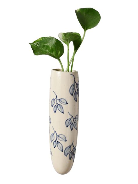 Hand Painted Blue Flowers Offwhite Ceramic Wall Planter – VarEesha