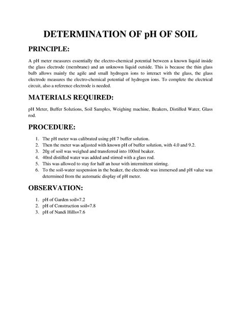 Determination OF p H OF SOIL Principle English - DETERMINATION OF pH OF ...