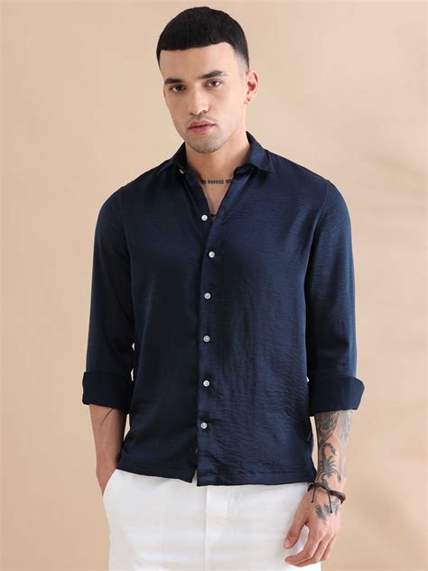 Buy Royal Navy Imported Velvet Fancy - Blue Mens Solid Shirt