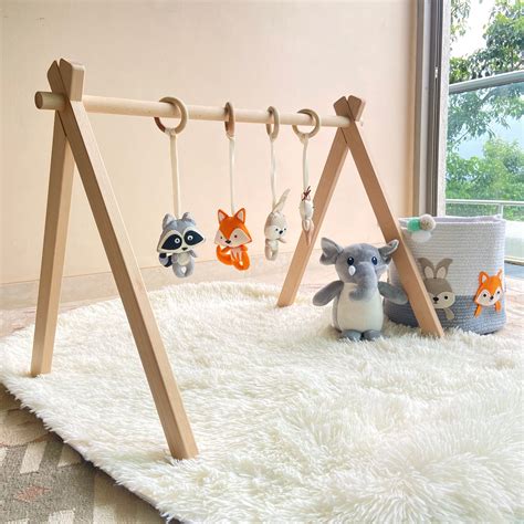Baby Nursery Wooden Play Gym Foldable Baby Gym with Toys Play Gym Frame ...