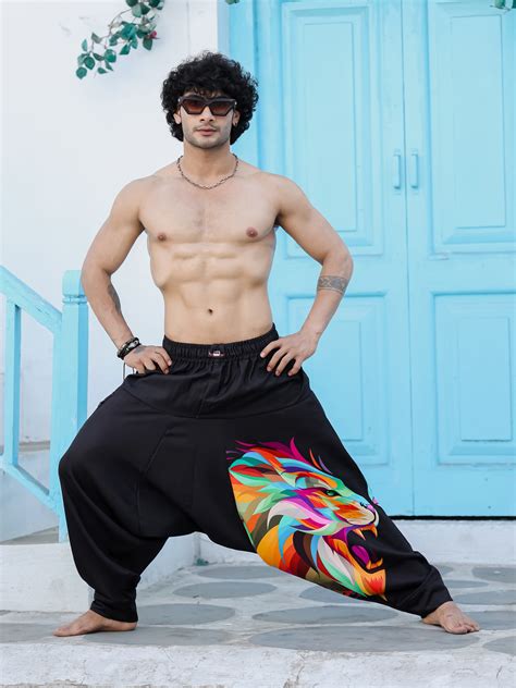 Buy Men's Lion Print Baggy Aladdin Harem Pants For Travel Dance Yoga ...