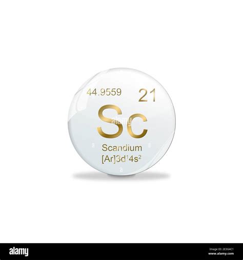 3D-Illustration, Scandium symbol - Sc. Element of the periodic table on white ball with golden ...