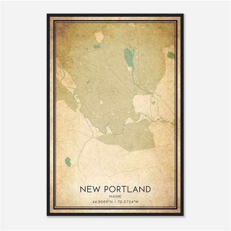 Vintage New Portland Maine Map Poster, New Portland ME City Road Wall ...
