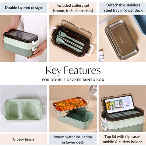 Bento Lunch Box With Mobile Holder Green 1050ml Online - Premium Lunch ...