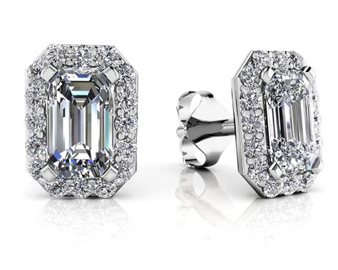 Gemstone Emerald Cut Halo Earrings