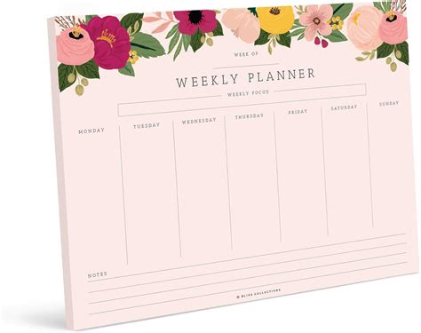 Buy Bliss Collections Weekly Planner, Pink Floral, Undated Tear-Off ...
