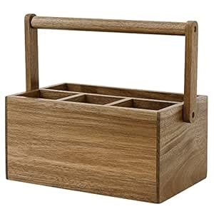 Acacia Silverware Caddy with Handle, Wooden Utensil Holder, Mulip-pose ...