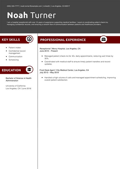 Image result for Resume Examples Receptionist Customer Service Example